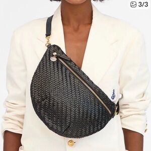 Clare V woven grande fanny crossbody bag in black woven zig-zag